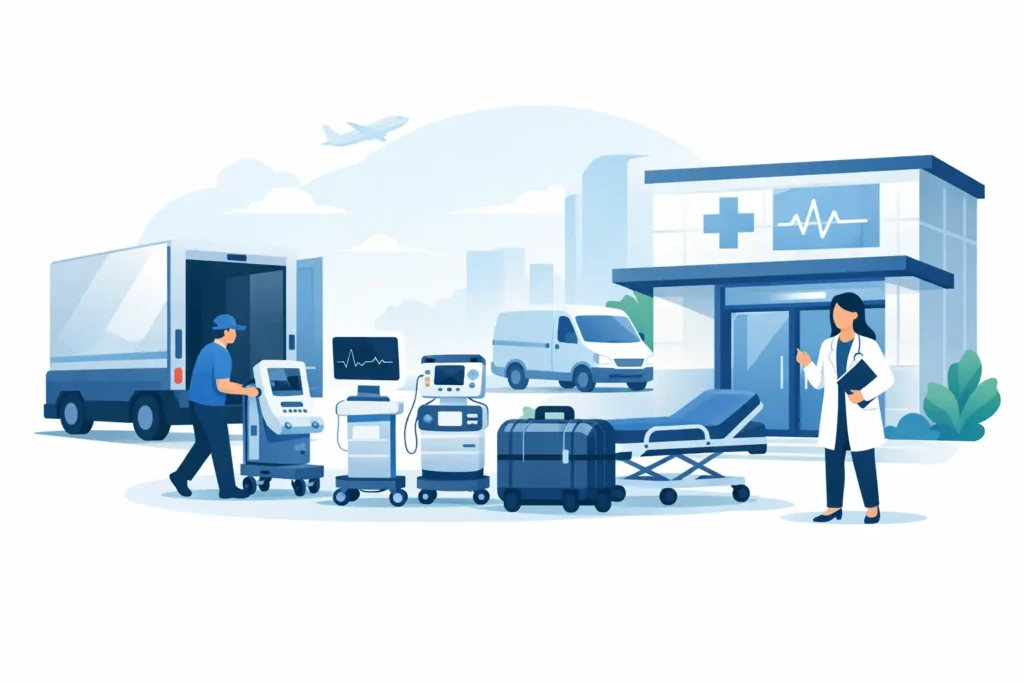 Transporte de equipamentos médicos para clínicas
